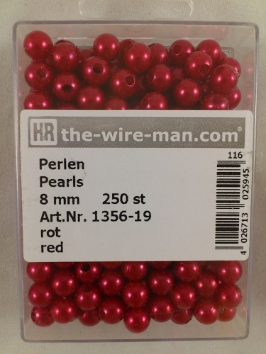 Perles rouge 8 mm. 250 p.